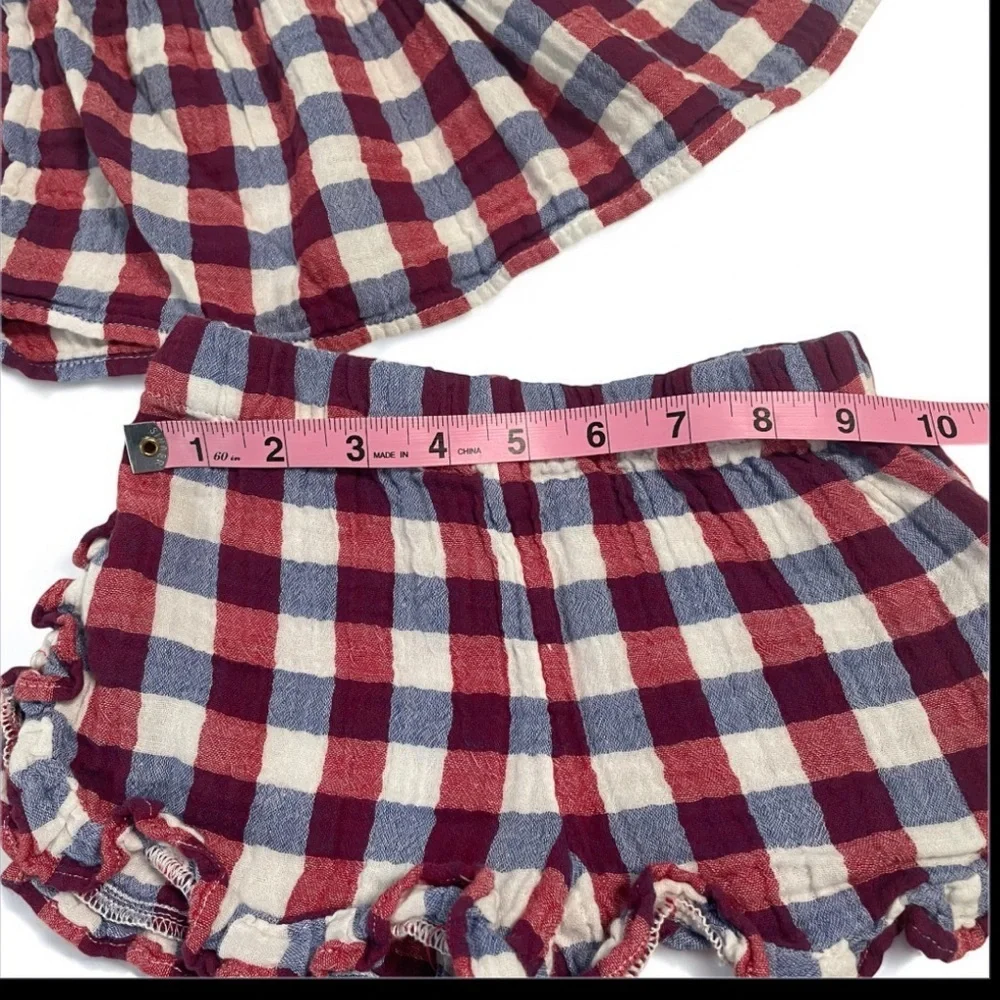 Cat & Jack Red, White and Blue Plaid Short Set EUC